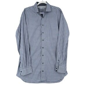 Holland & Sherry London 1896 Custom Made Men's Blue Plaid Dress Shirt Size‎ L